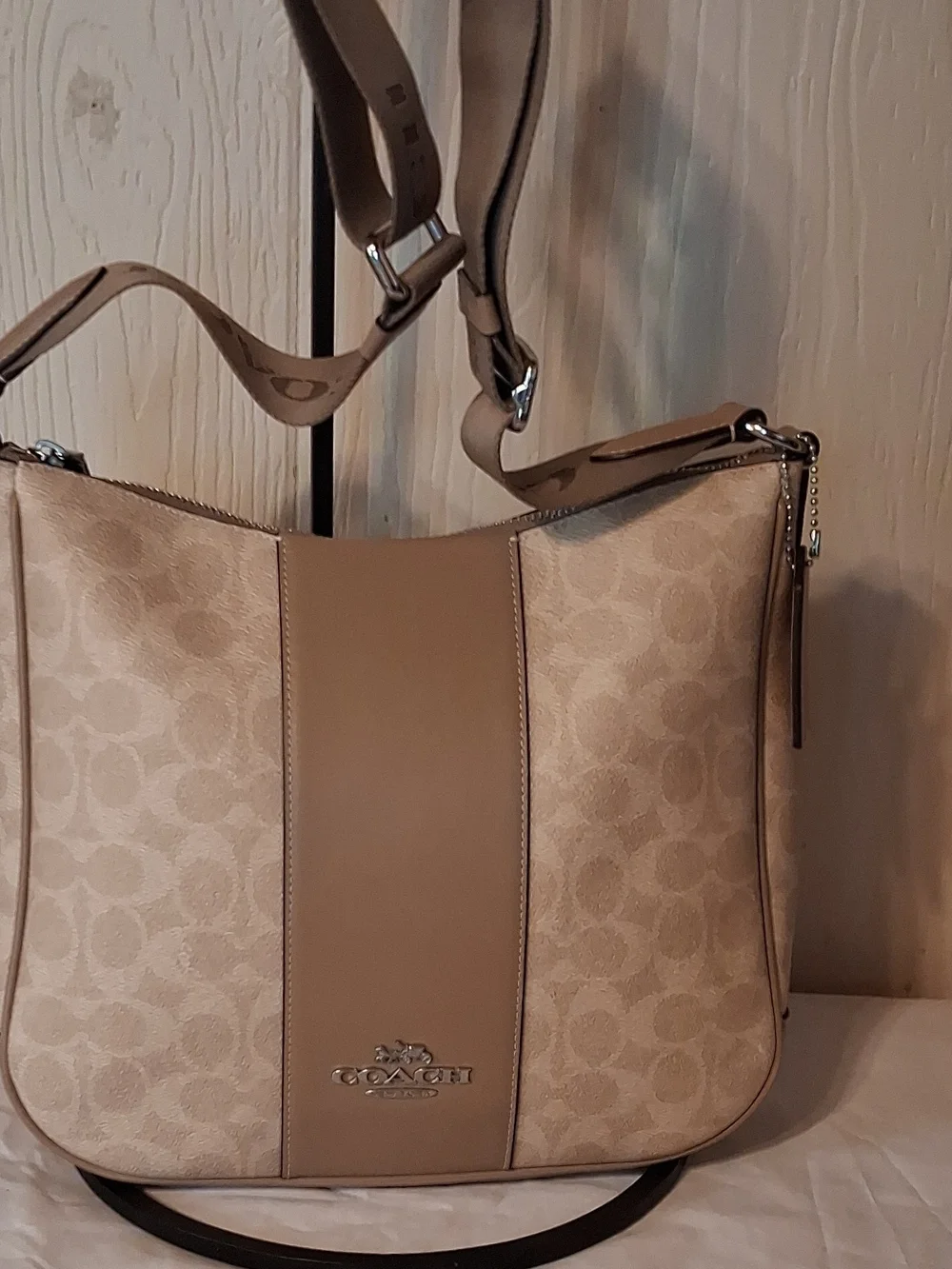 Coach Signature Ellie File Canvas and Leather Shoulder Bag in Khaki - Picture 1 of 14